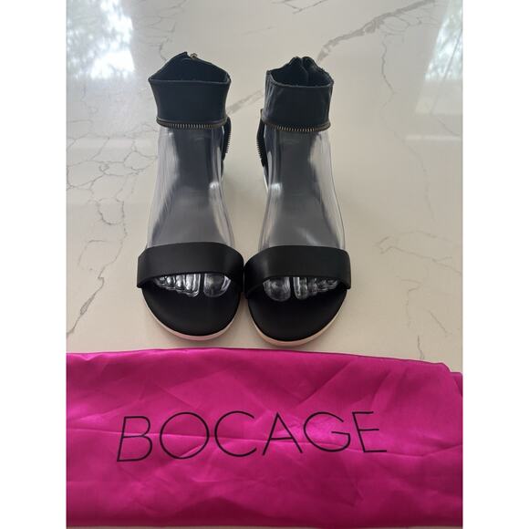 New Bocage Women's Black Flat Sandals Size 6.5 Leather Ankle Strap - Picture 2 of 7